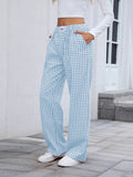 Plaid Wide Leg Casual Pants - CELIVINE