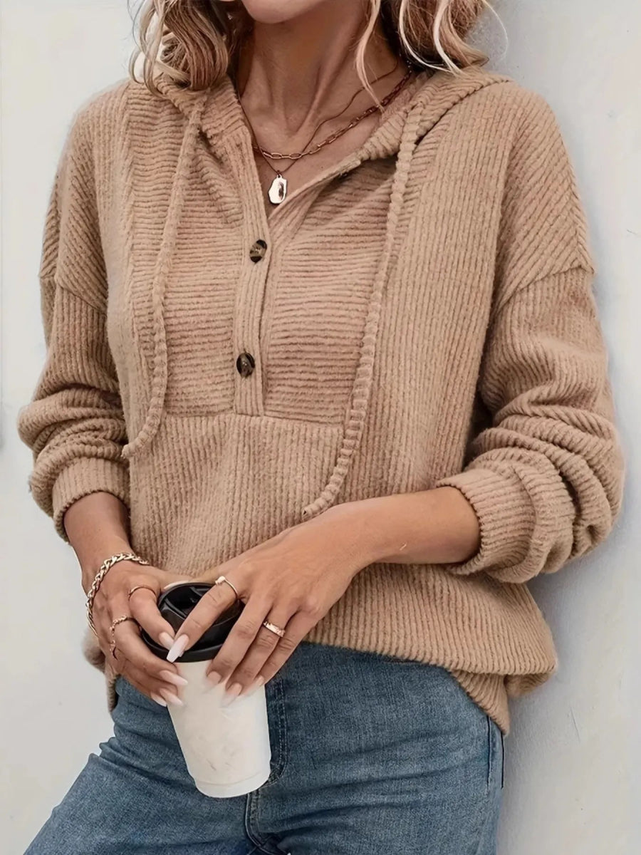 Drawstring Button Front Hoodie - CELIVINE