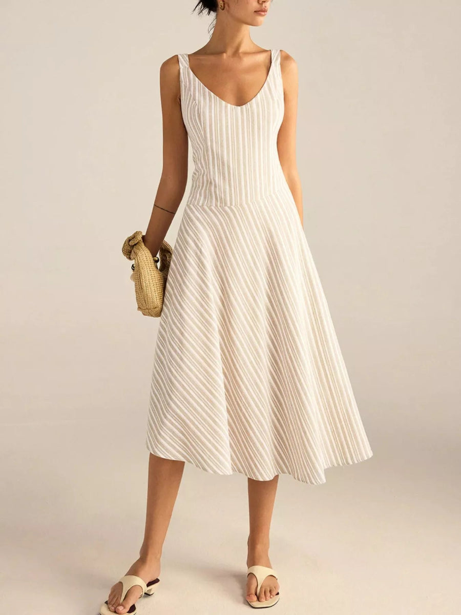 Full Size Striped Sleeveless Midi Dress Plus Size - CELIVINE