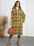 Plaid Double - Breasted Long Sleeve Longline Coat - CELIVINE