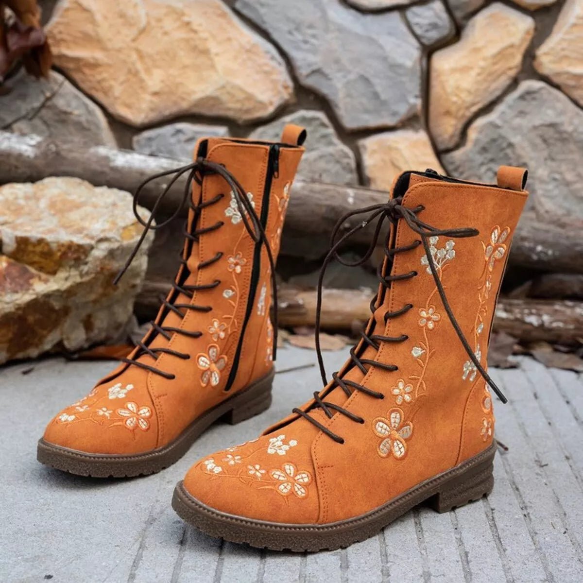 Round Toe Block Heels Boots - CELIVINE