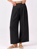 Wide Leg Smocked High Waist Pants - CELIVINE