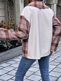 Plaid Collared Neck Drop Shoulder Jacket - CELIVINE