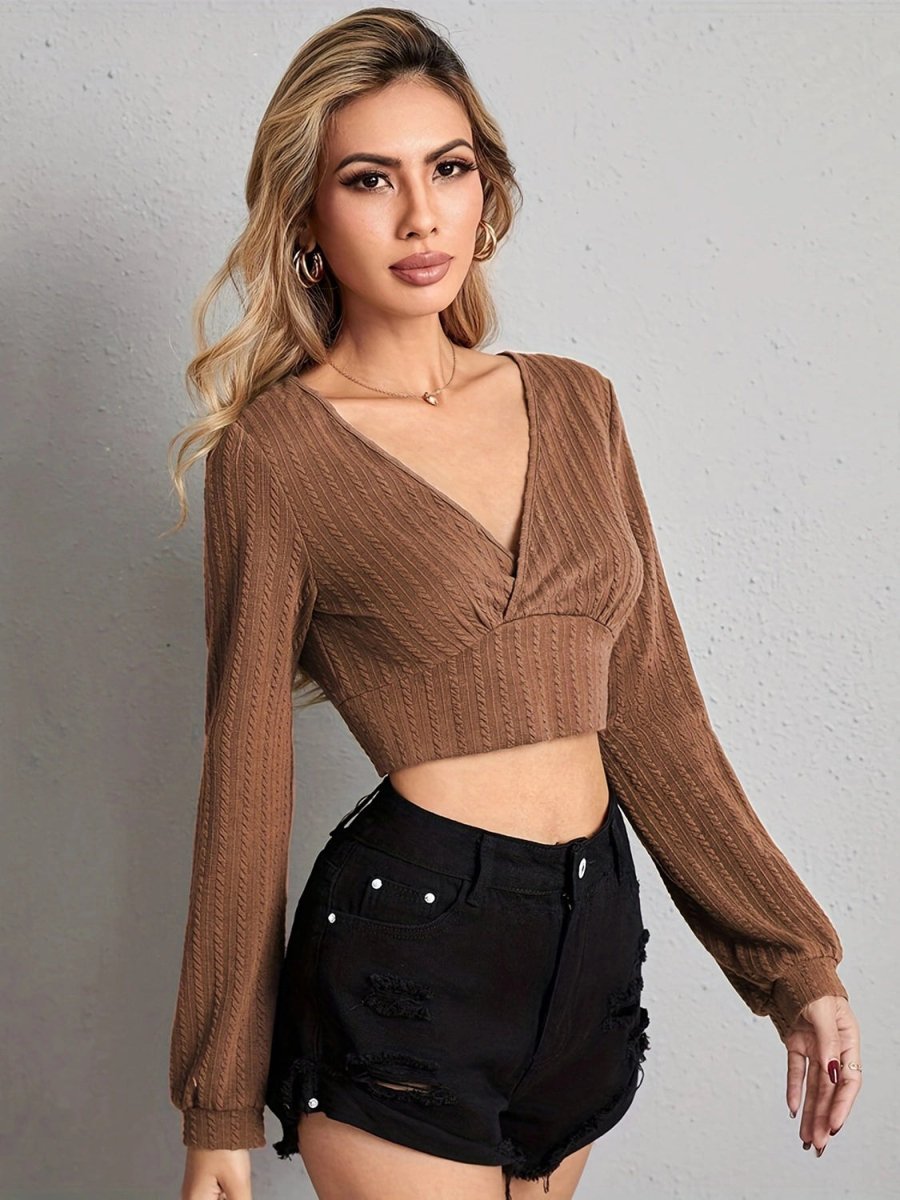V Neck Crop Top - CELIVINE