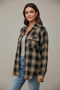 Plaid Double Flap Pocket Brushed Shacket - CELIVINE