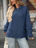 Textured Drawstring Long Sleeve Hoodie - CELIVINE