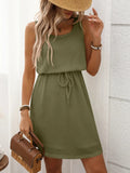 Waffle - Knit Drawstring Mini Tank Dress - CELIVINE