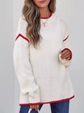 Contrast Trim Long Sleeve Sweater - CELIVINE