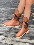 Round Toe Block Heels Boots - CELIVINE