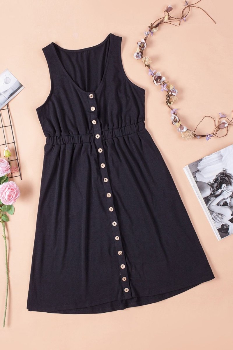 Sleeveless Button Down Mini Magic Dress - CELIVINE