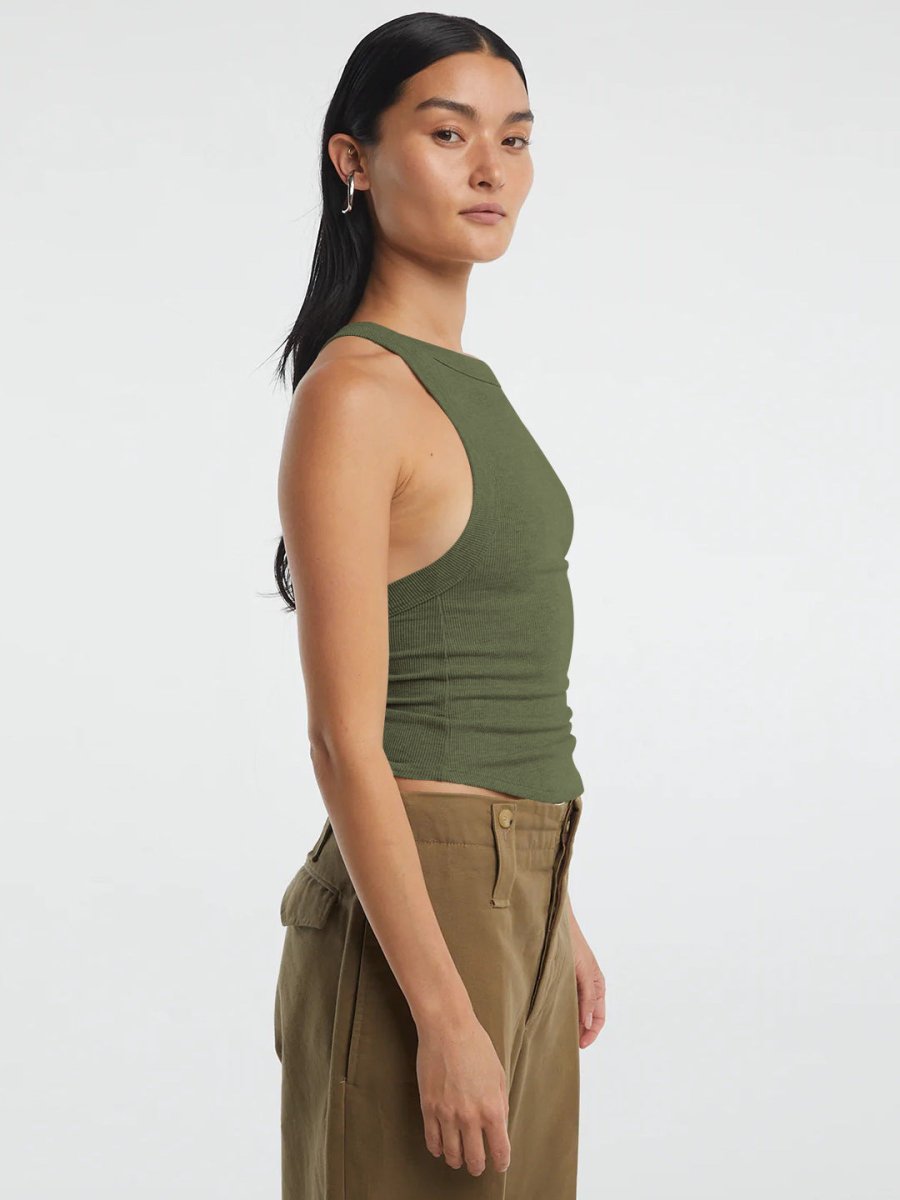 Halter Neck Ribbed Cropped Top - CELIVINE