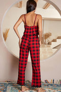 Plaid Lace Trim Spaghetti Strap Jumpsuit - CELIVINE