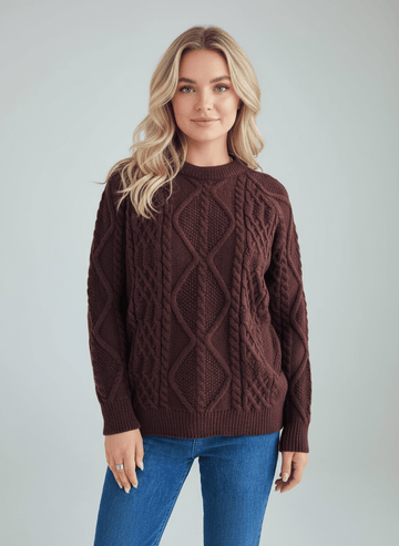 Cable Knit Long Sleeve Sweater - CELIVINE
