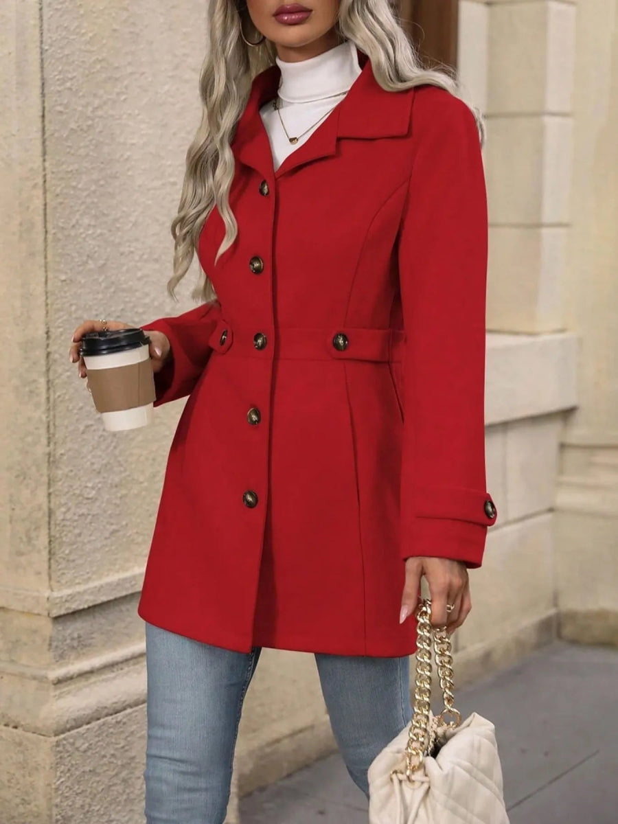 Button Up Long Sleeve Coat - CELIVINE