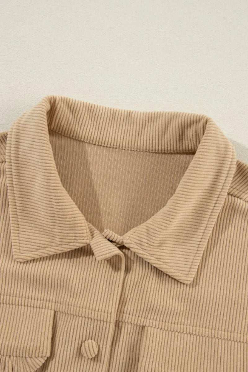 Frill Button Up Long Sleeve Shacket - CELIVINE