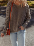 Contrast Cable Knit Sleeve Casual Sweater - CELIVINE