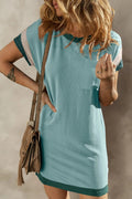 Textured Round Neck Short Sleeve Dress - CELIVINE