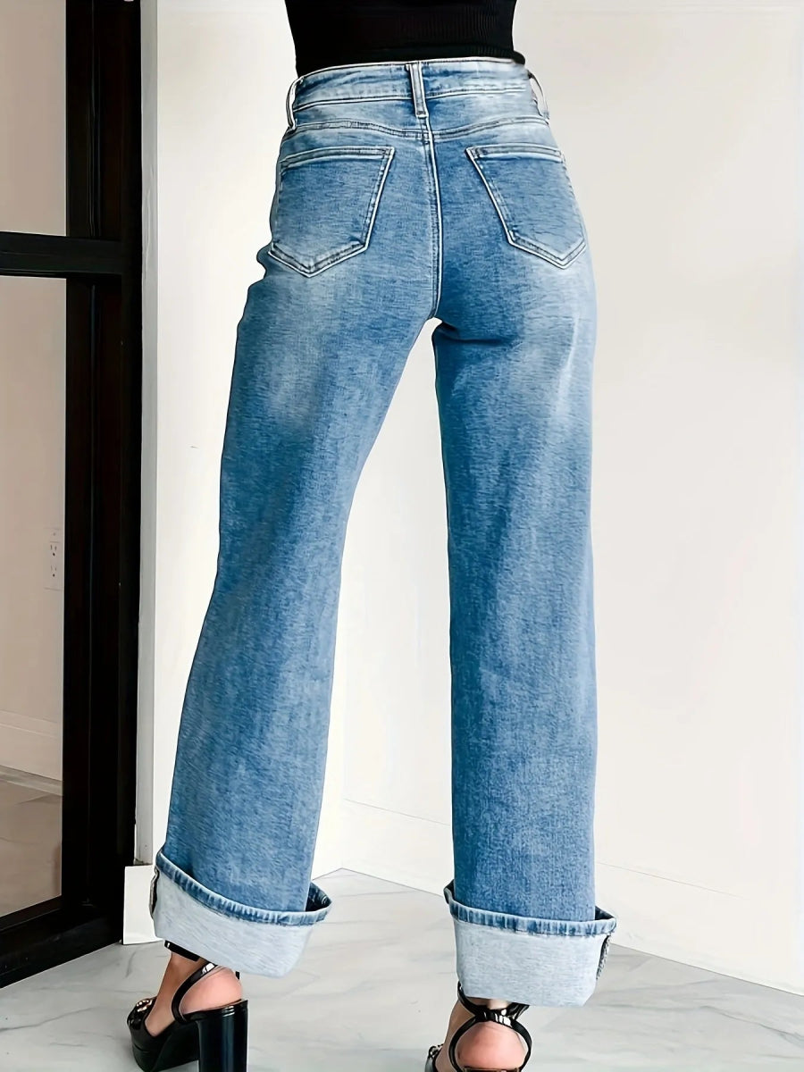 High - Waisted Wide Leg Jeans - CELIVINE