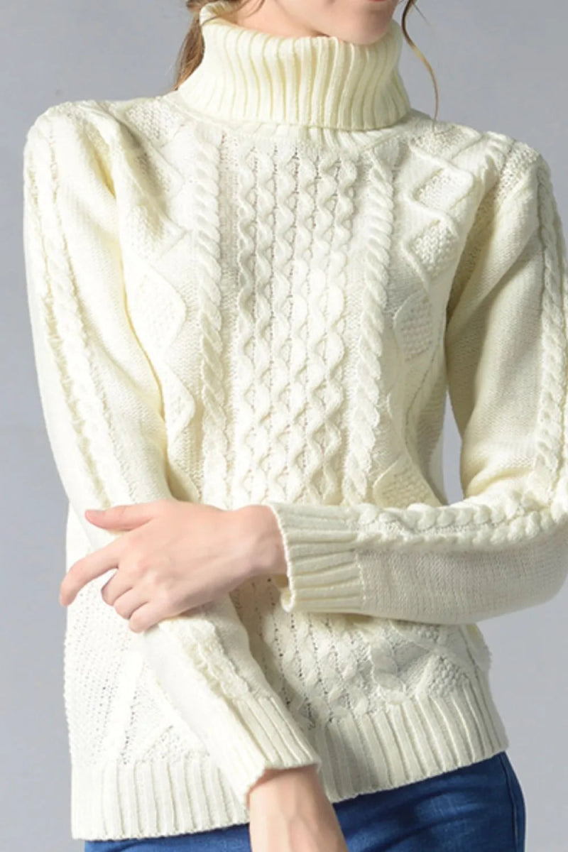 Cable - Knit Turtleneck Pullover Sweater - CELIVINE