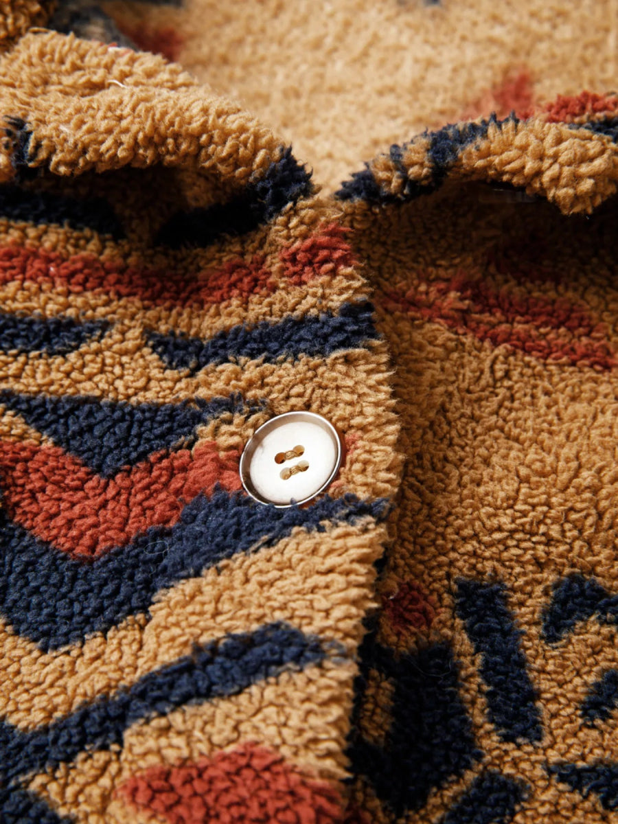 Western Aztec Pattern Fleece Button - Up Shacket - CELIVINE