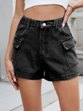 High Waist Cargo Denim Shorts - CELIVINE