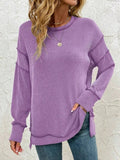 Side Slit Round Neck Dropped Shoulder Sweatshirt - CELIVINE