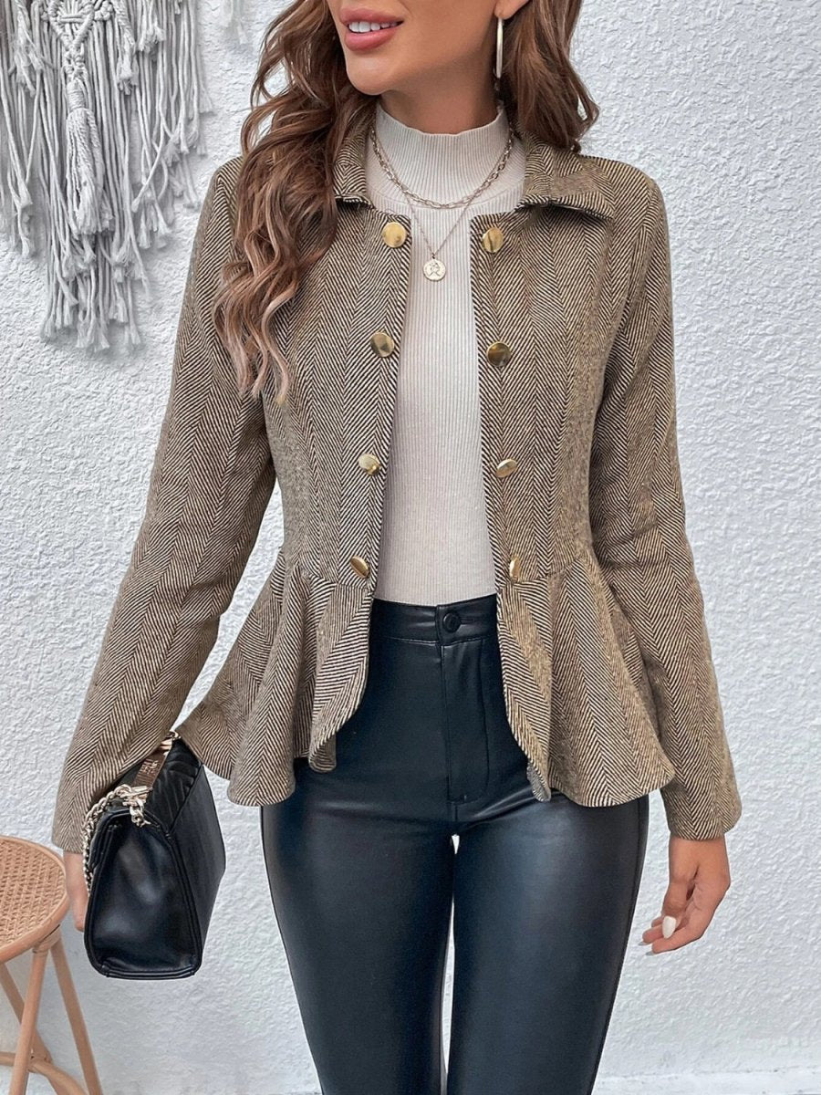 Ruffle Hem Collared Blazer - CELIVINE