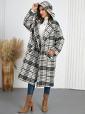 Plaid Double - Breasted Long Sleeve Longline Coat - CELIVINE