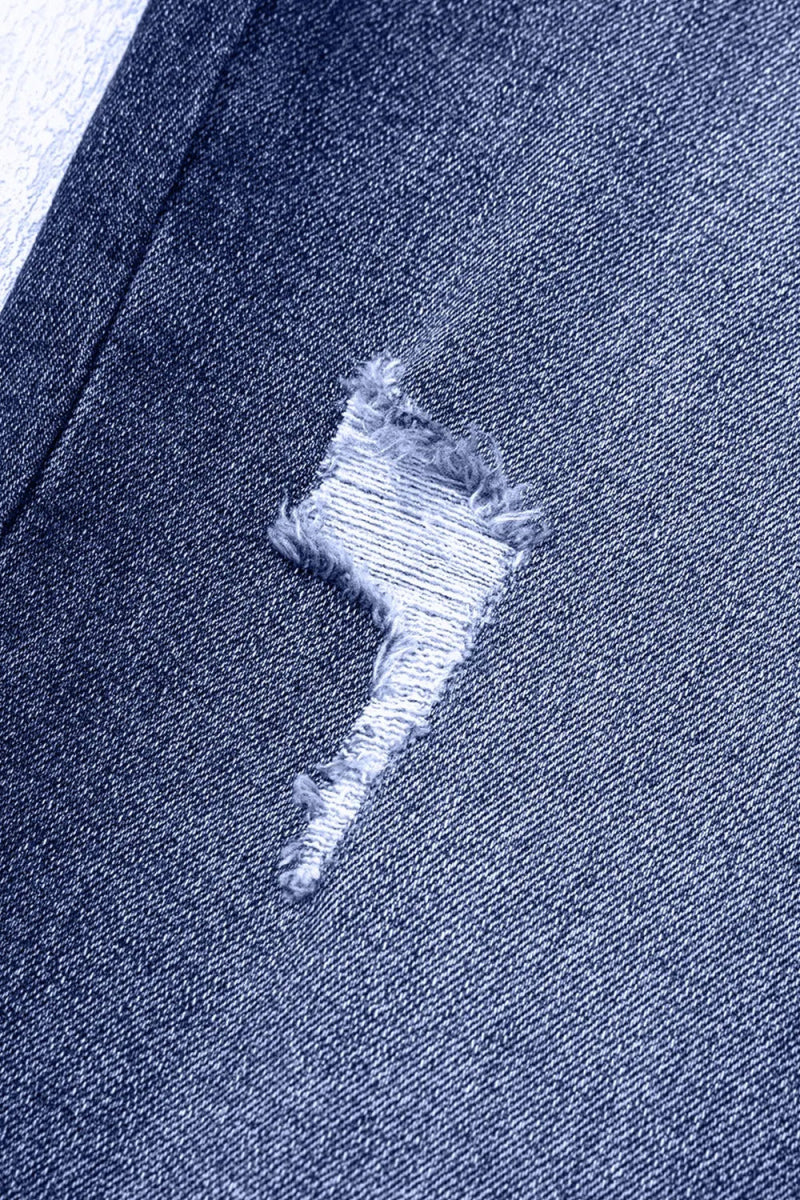 Folded Cuffs Distressed Straight High Waist Jeans - CELIVINE