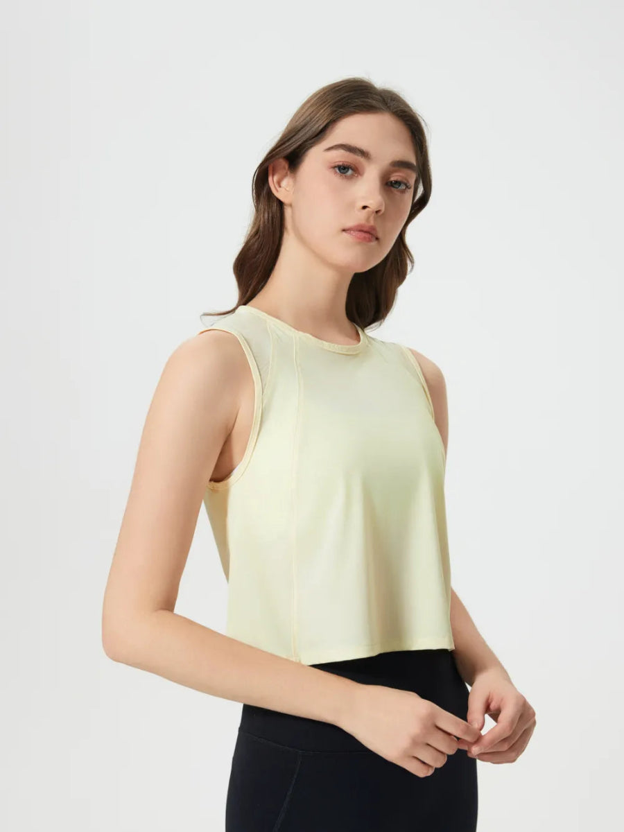 Round Neck Cropped Active Tank - CELIVINE