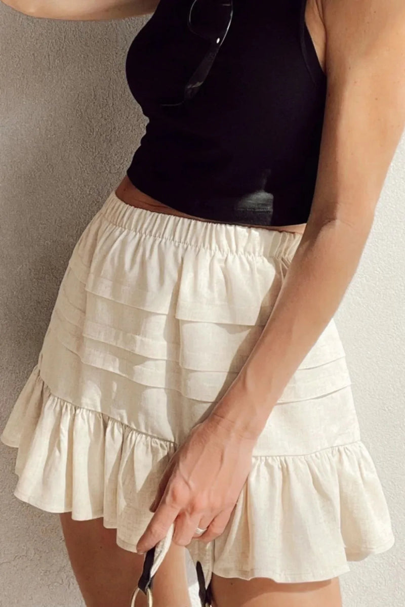 Ruffled Hemline Elastic Waist Mini Skirt - CELIVINE
