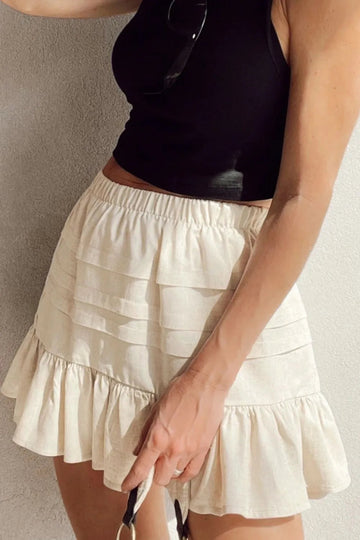 Ruffled Hemline Elastic Waist Mini Skirt - CELIVINE