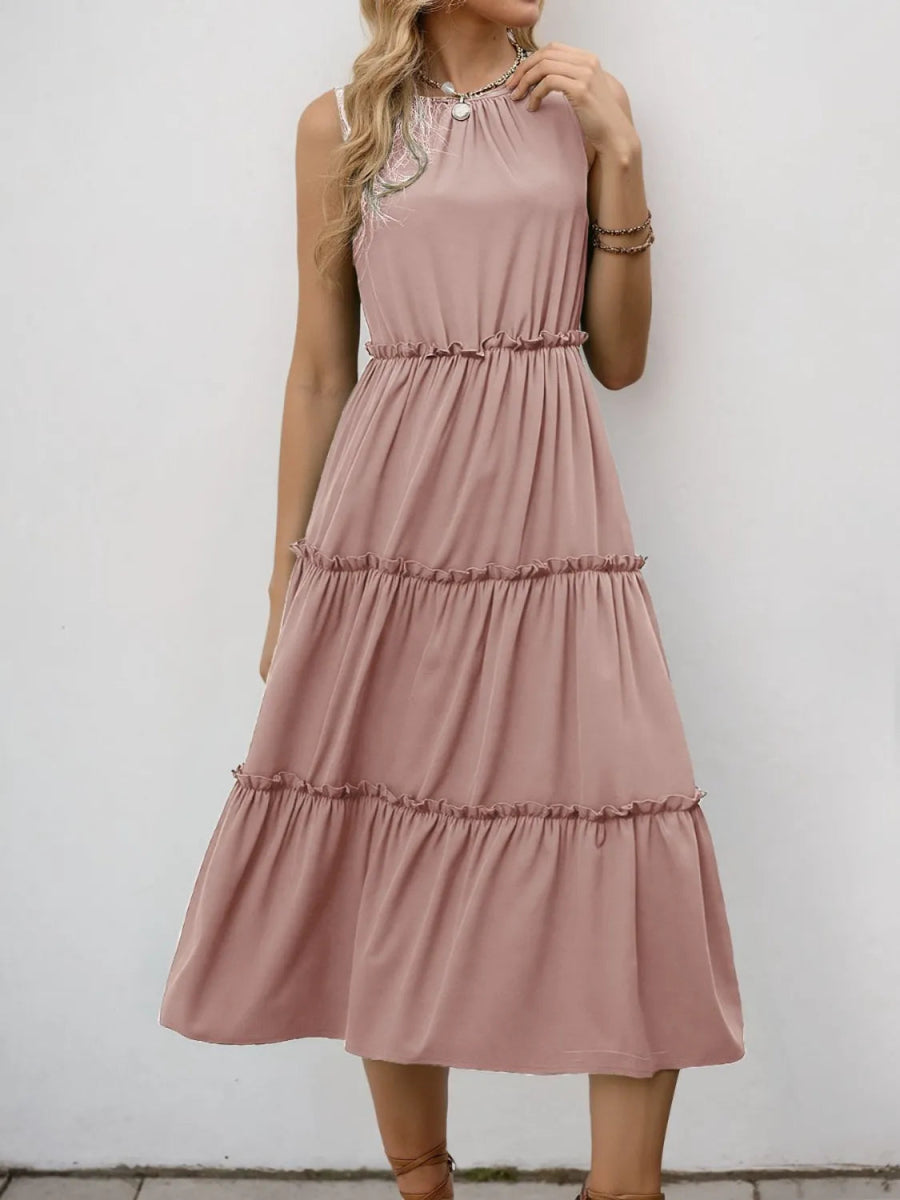 Frill Tiered Midi Dress - CELIVINE