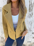 Full Size Double - Breasted Lapel Collar Blazer Plus Size - CELIVINE