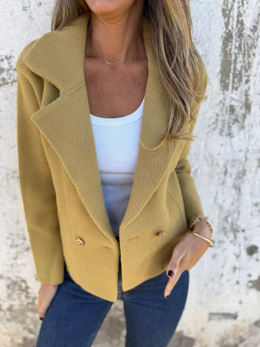 Full Size Double - Breasted Lapel Collar Blazer Plus Size - CELIVINE