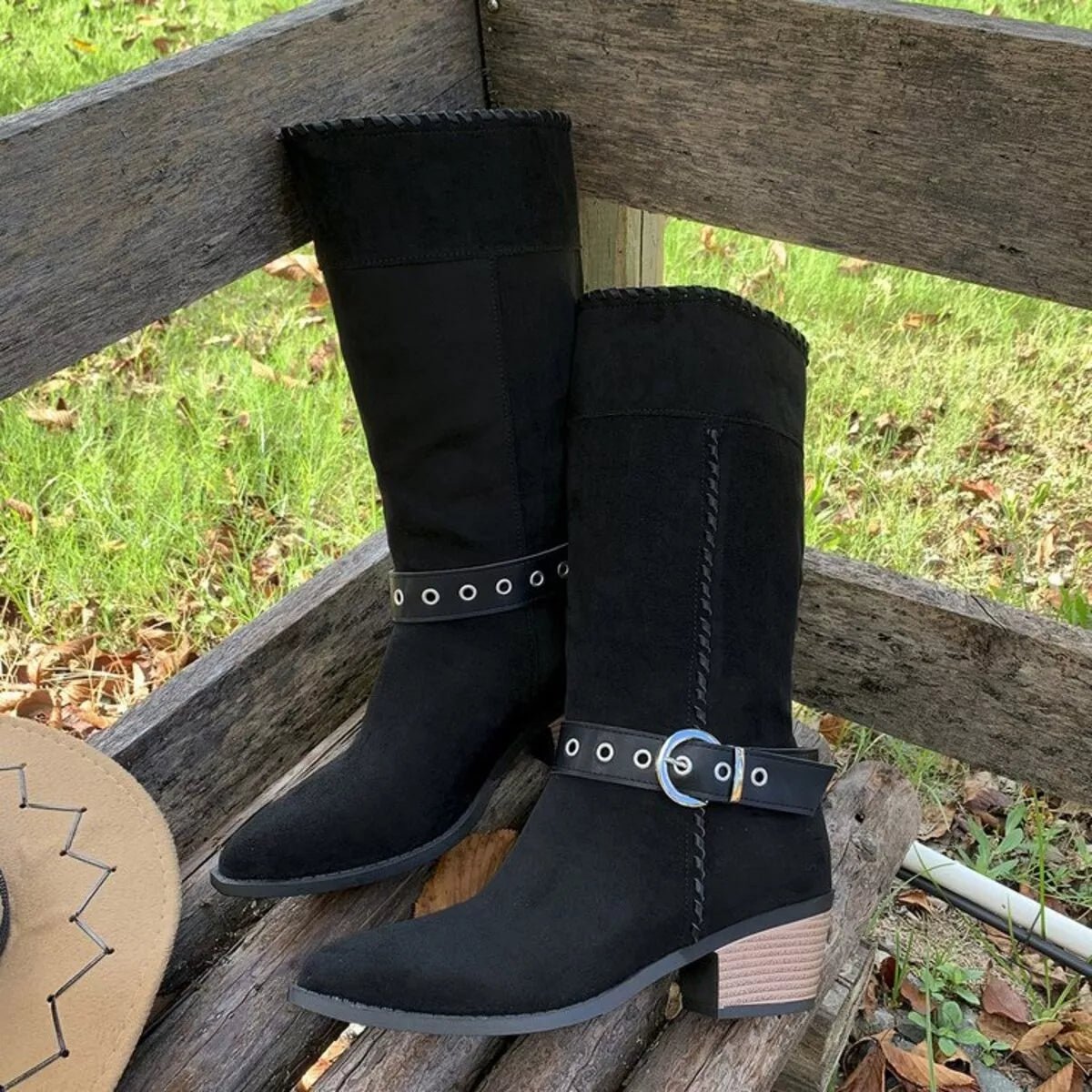 Point Toe Block Heels Boots - CELIVINE