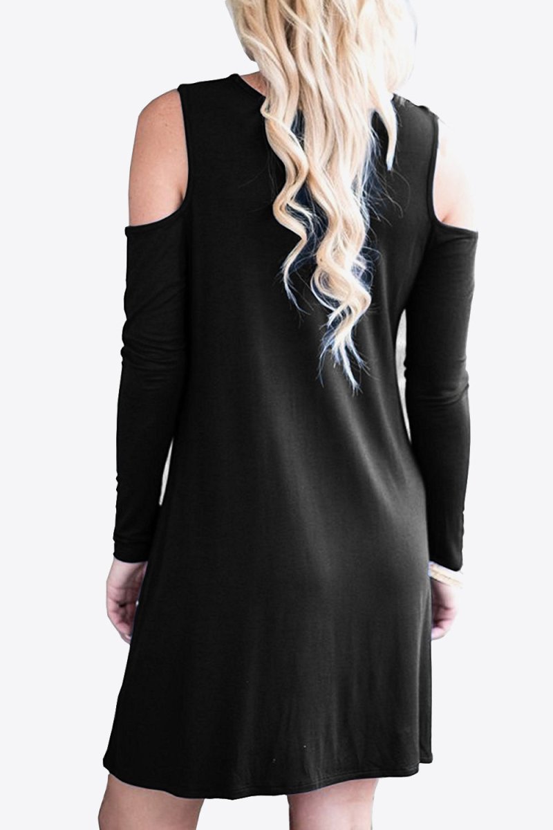 Cold - Shoulder Long Sleeve Round Neck Dress - CELIVINE