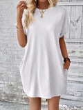 Pocketed Round Neck Short Sleeve Dress - CELIVINE