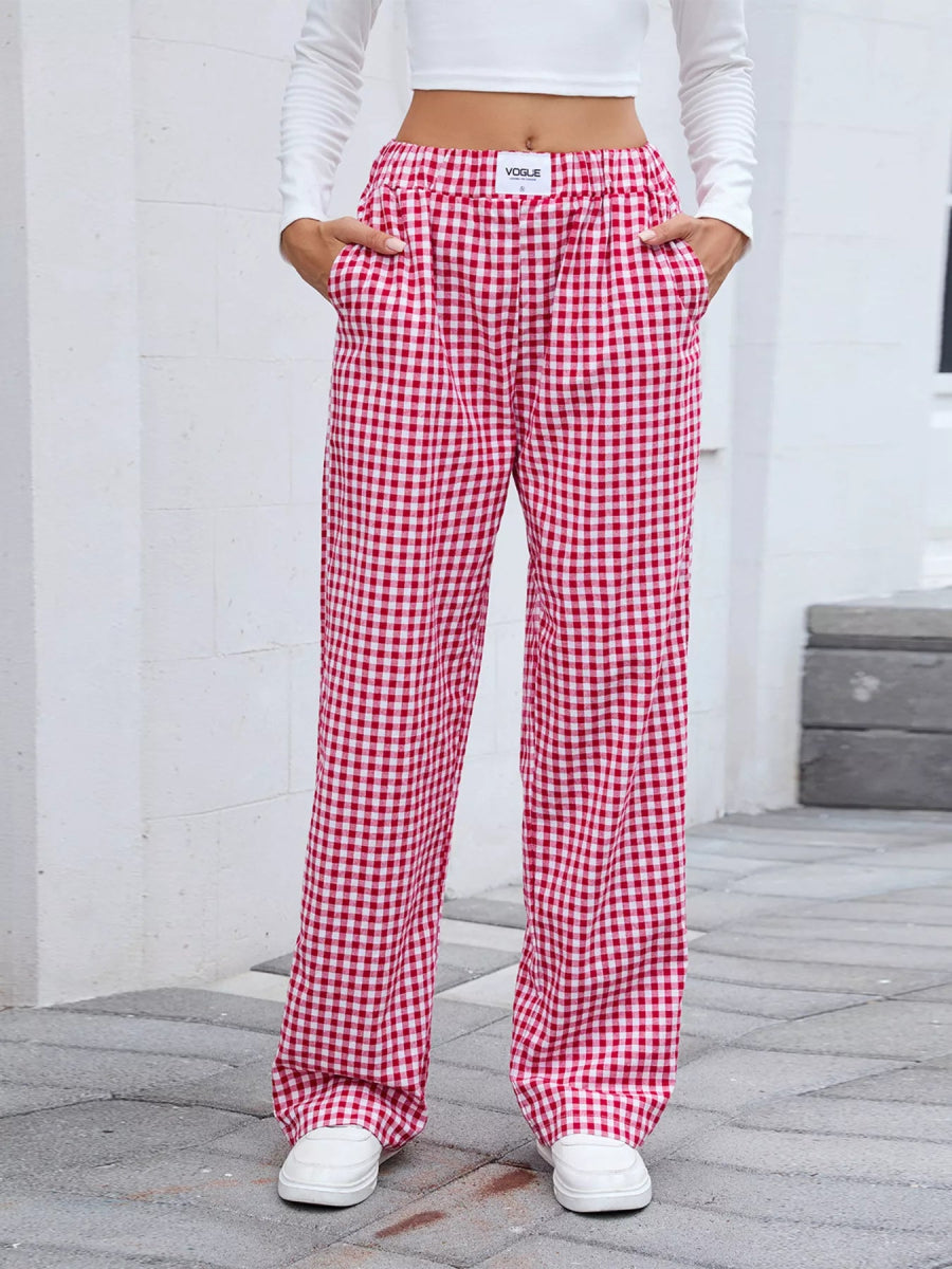 Plaid Wide Leg Casual Pants - CELIVINE