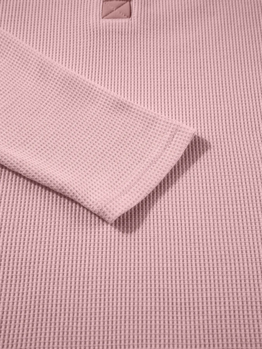 Long Sleeve Thermal Knit Polo Top - CELIVINE