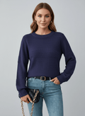 Round Neck Long Sleeve Sweater - CELIVINE