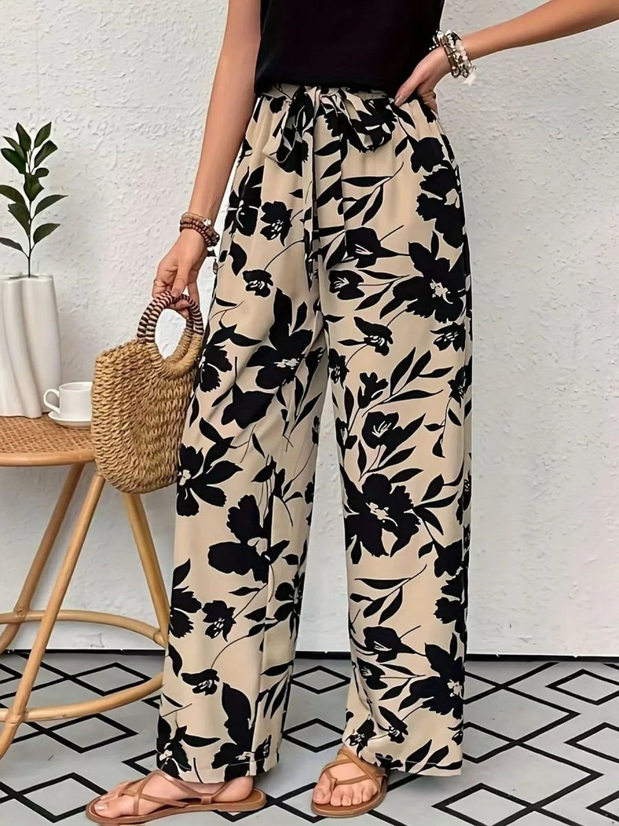 Printed Wide Leg Casual Pants - CELIVINE
