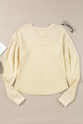 Waffle - Knit Round Neck Long Sleeve Top - CELIVINE