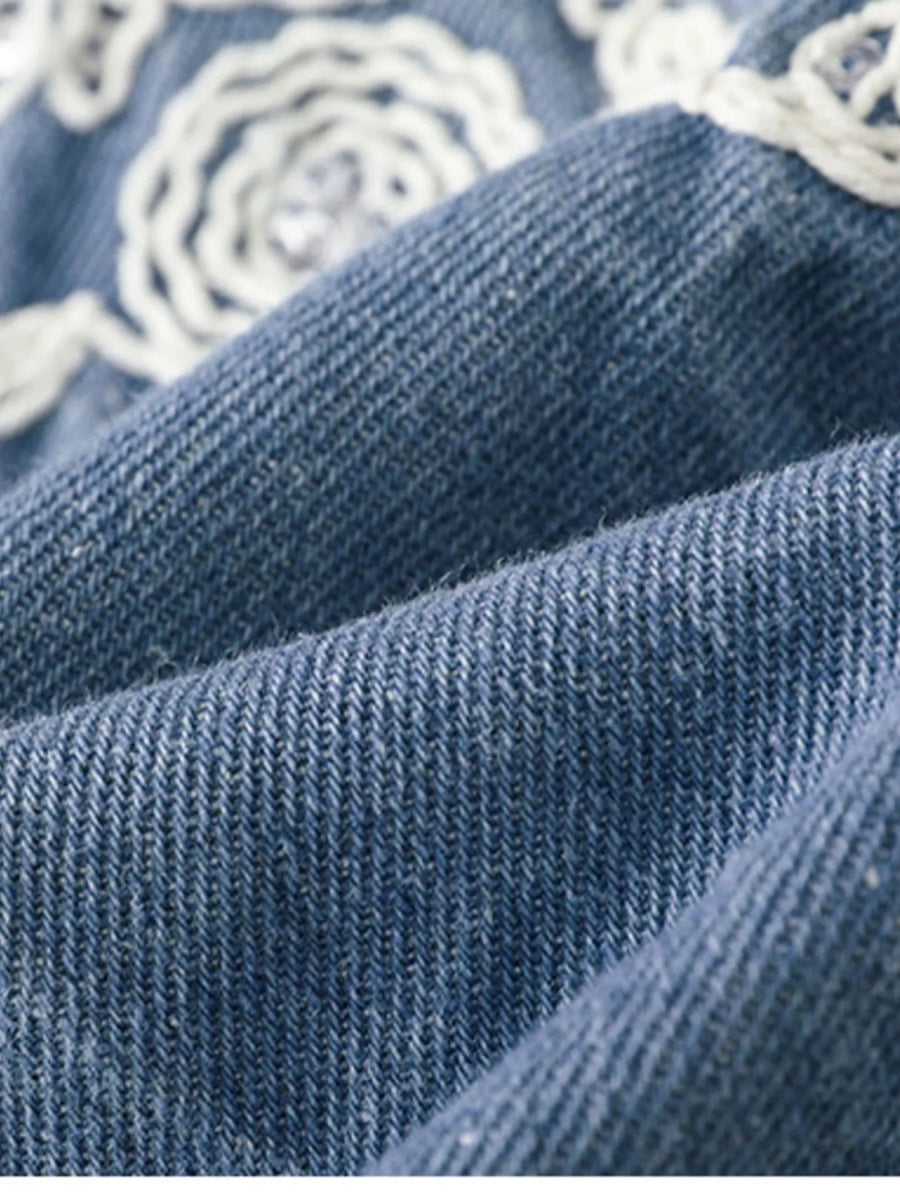 Embroidered Button Up V - Neck Vest Coat - CELIVINE