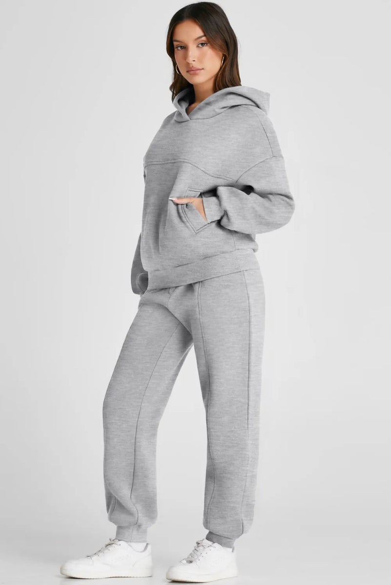 Dropped Shoulder Long Sleeve Hoodie and Pants Active Set - CELIVINE