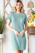 Ribbed Round Neck Short Sleeve Dress - CELIVINE