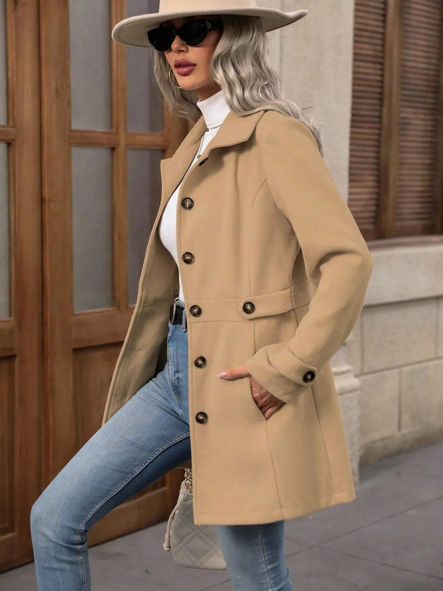 Button Up Long Sleeve Coat - CELIVINE