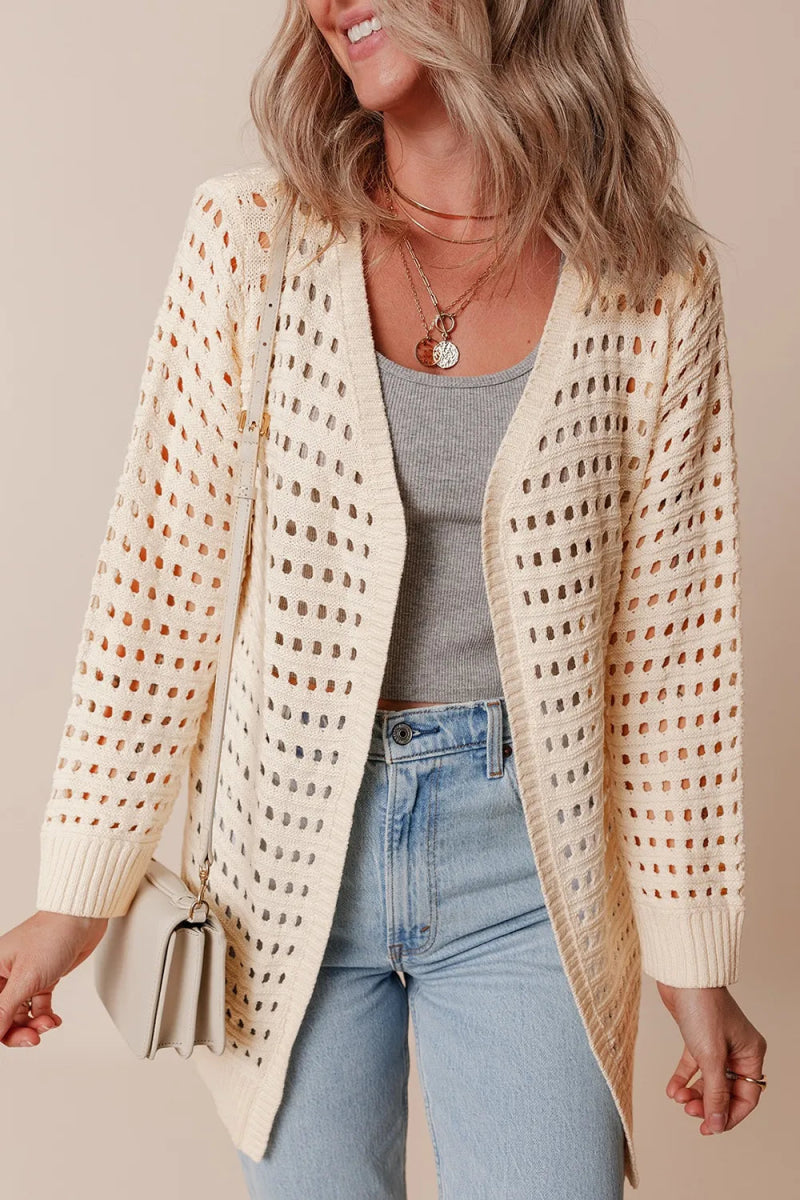 Openwork Open Front Cardigan - CELIVINE