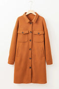 Textured Button Down Collared Neck Coat - CELIVINE