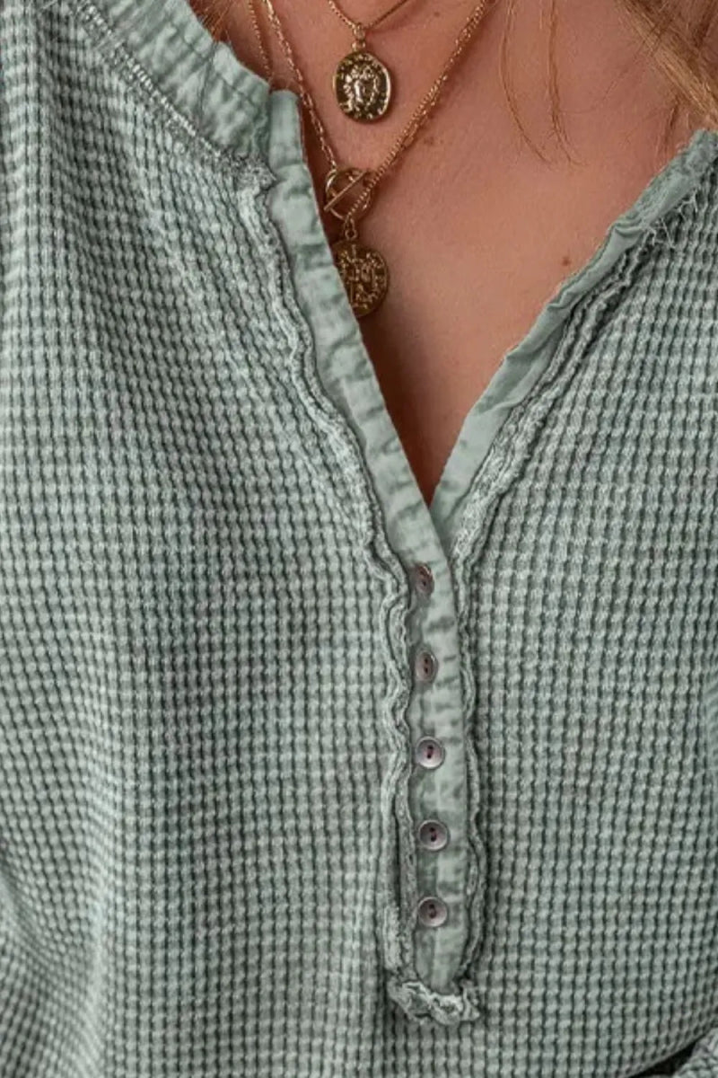 Notched Long Sleeve Top - CELIVINE